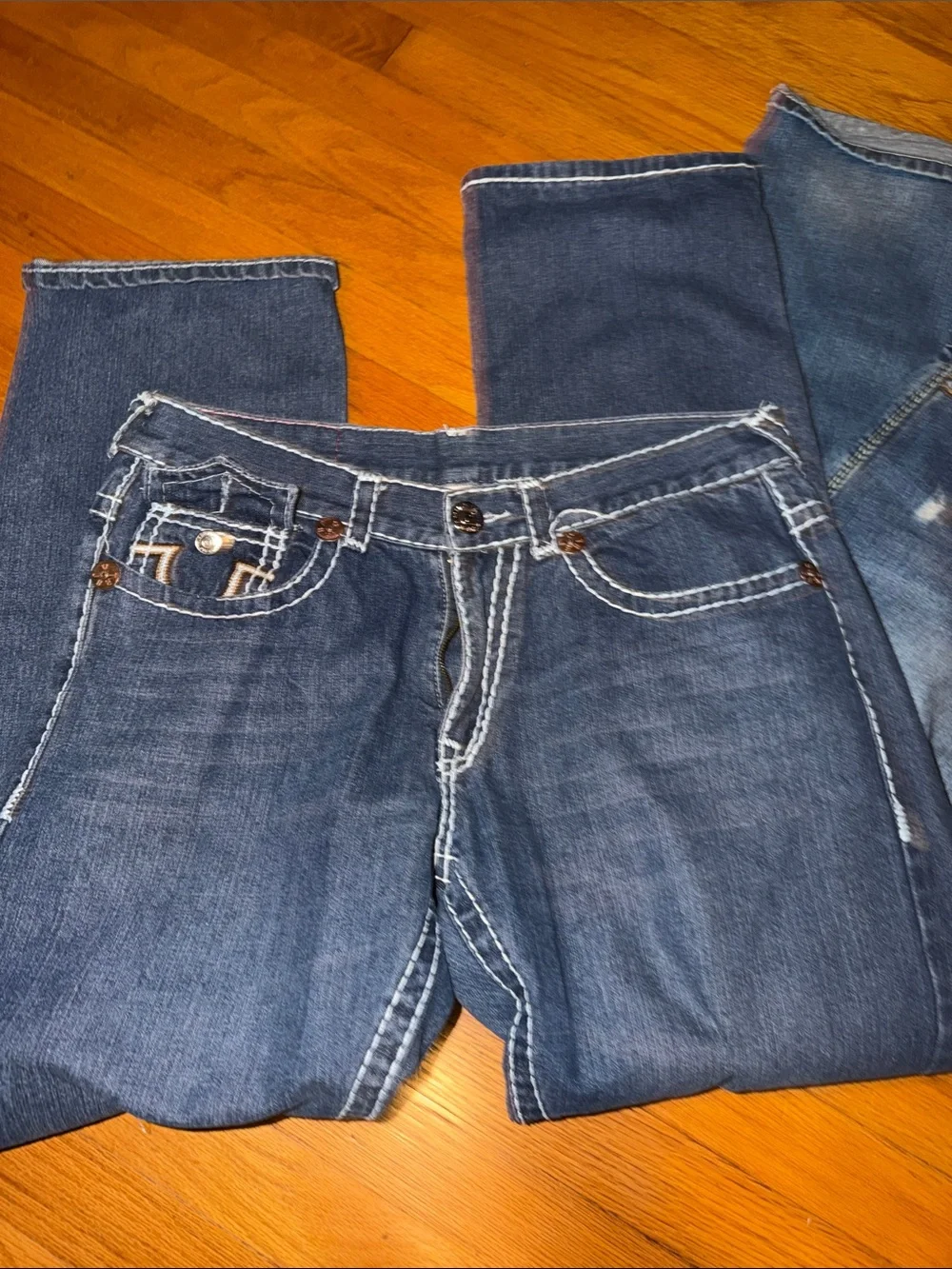 True Religion Men’s Joey Super T and Ricky Big QT Straight Leg Blue Denim Jeans
